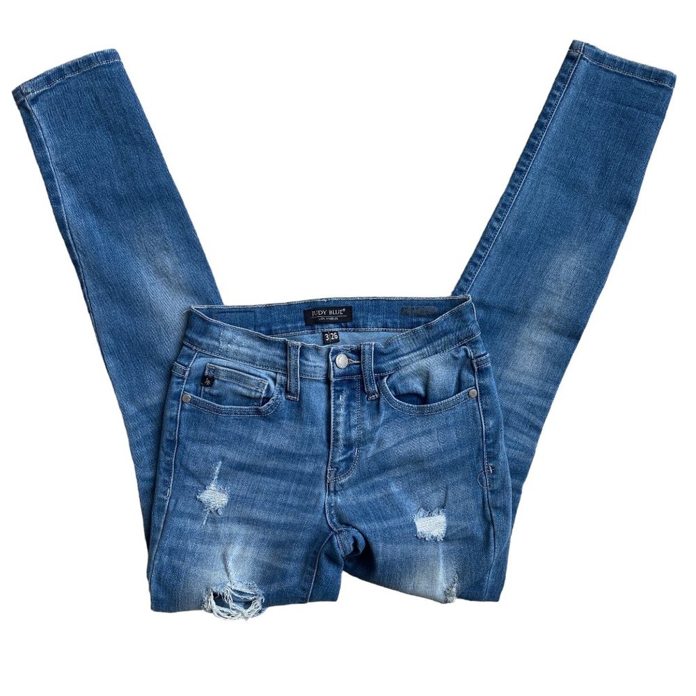Judy Blue Destroyed Distressed Slim Skinny 90s Y2K Grunge Jeans JB8261MD-3/26 - Picture 9 of 16